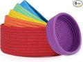 Small Storage Baskets for Shelves, 6 Pack Round Cotton Rope Basket for Organizing, Cute Colorful Decorative Woven Bins for Bedroom, Home Countertop Decor (Rainbow)