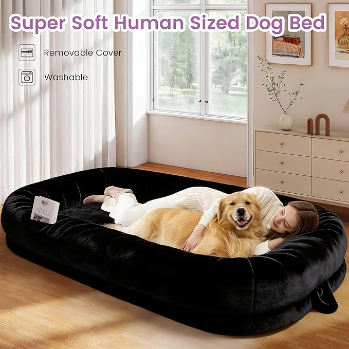 Murago Human Dog Bed for Adults, 43 x 10 x 71 Long Human Size Dog Bed, Removable Cover, Orthopedic Design, Black