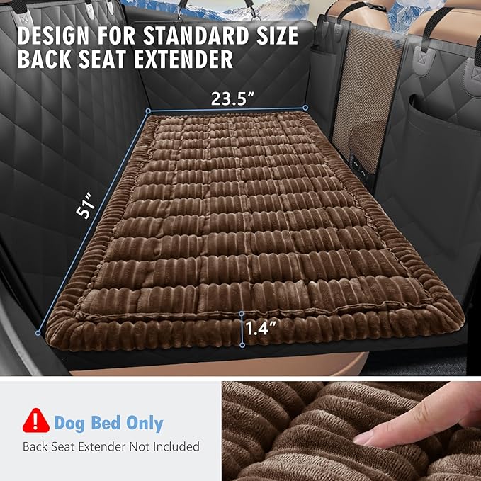 ROUWINNE Backseat Dog Bed Non-Slip, Dog Bed for Car Back Seat Soft and Comfortable, Back Seat Pet Bed Mat for Travel, Pet Car Blanket for Backseat Extender and Seat Covers Brown (51”X 23.5”)