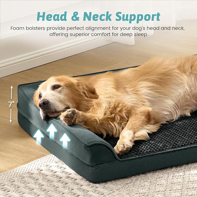 COZY KISS Orthopedic Dog Bed for Large Size Dog, XL Dogs Crate Bed, L Shaped Foam Anti-Slip Bottom Pet Cat Sofa with Washable Removable Cover, Suitable for Pet Up to 100 lbs, 44x32x7 inch, Black