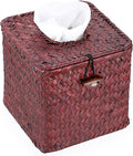 Sumnacon Tissue Box Cover Square Seagrass Tissue Box with Lid, Woven Tissue Box Holder Rustic Cube Tissue Cover for Bathroom Toilet Bedroom Living Room Kitchen Table Desk Office Car, Red Brown