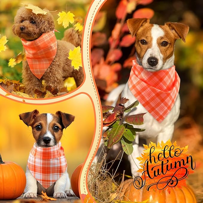 Abbylike 50 Pcs Thanksgiving Dog Bandanas Bulk Plaid Bandanas for Dogs Triangle Kerchief Bib Scarf for Pets Fall Costume Photo Props Accessories Pet Shops Groomers, 25 Styles (19.7 x 13.8 x 13.8)