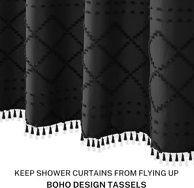 Siiluminisoy Small Stall Shower Curtain Black Fabric Shower Curtain 36 x 72 Half Size Tufted Texture Striped Textured Minimalist Cloth Shower Curtains for Bathroom