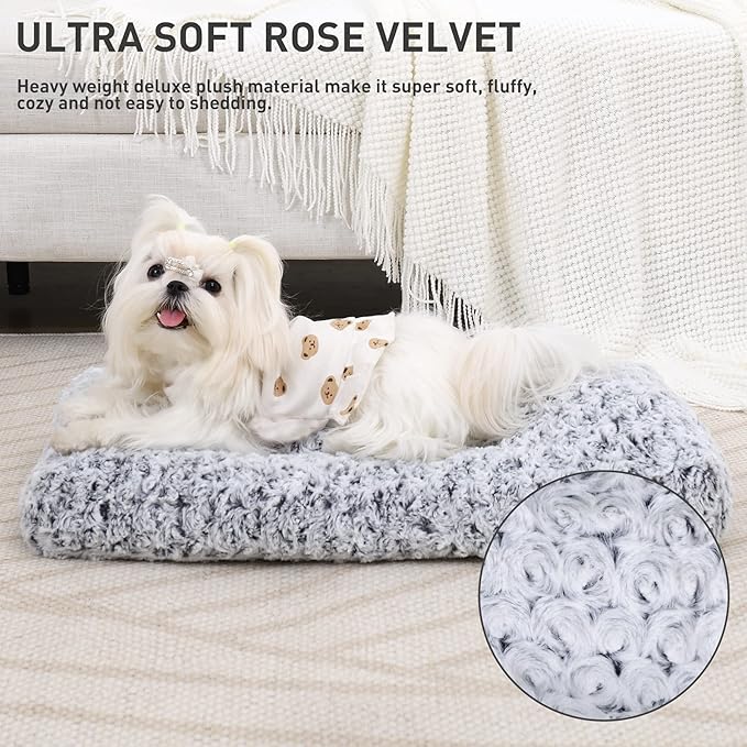 KSIIA Washable Dog Bed Deluxe Plush Dog Crate Beds Comfy Kennel Pad Anti-Slip Pet Sleeping Mat for Large, Jumbo, Medium, Small Dogs Breeds, 17" x 12", Gray
