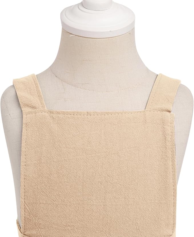 OBEEII Kids Aprons for Cooking Cotton Linen Children Baking Kitchen Gardening Painting Apron Pinafore Dress with Pockets