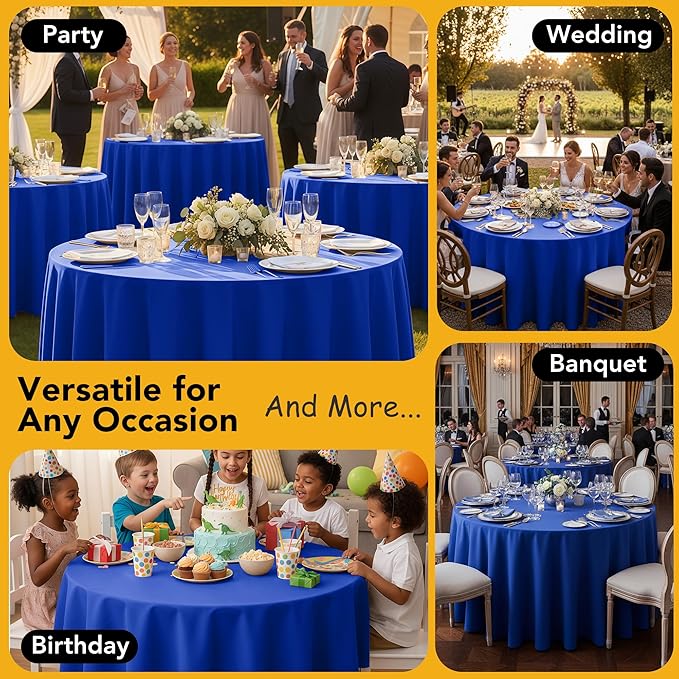 10-Pack Royal Blue Round Tablecloths, 84 Inches, Stain-Resistant Polyester for 3-5 Ft Round Tables - Washable Table Covers for Weddings, Banquets, Birthday Parties, Events