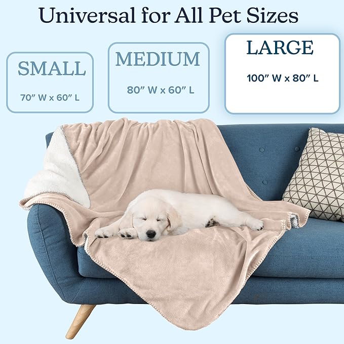 PETMAKER Dog Blanket - 80x100in Reversible Sherpa Blanket - Throw Blankets for Bed, Couch, Crate, or Car - Machine Washable Puppy Essentials (Tan)