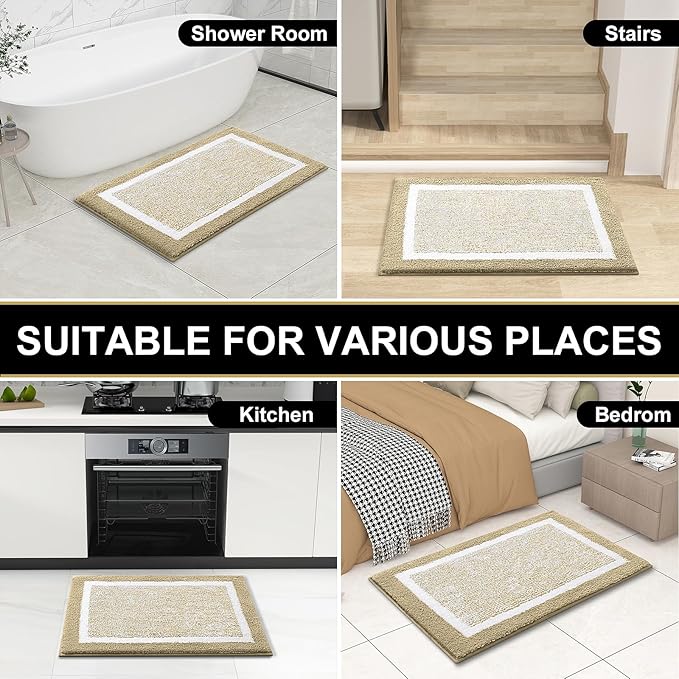 OLANLY Bathroom Rugs 30x20, Extra Soft and Absorbent Microfiber Bath Mat, Non-Slip, Machine Washable, Quick Dry Shaggy Bath Carpet, Suitable for Bathroom Floor, Tub, Shower (Medium, Beige)