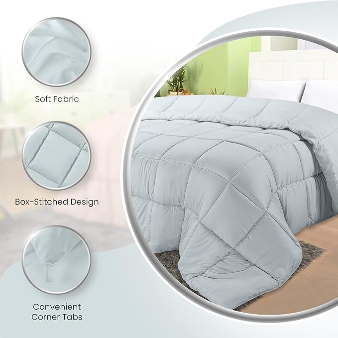 Utopia Bedding Comforters King Size, All Season Duvet Insert, Down Alternative Box Stitched Bed Comforter with Corner Tabs, Machine Washable (Light Grey)