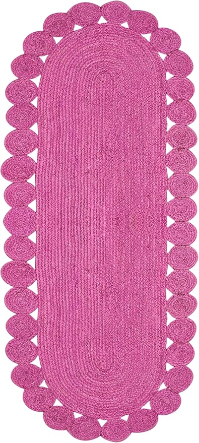 Runner - Oval Rug 4x20 Area Rug Kilim Rug Pink Solid Design 0.27 inches ThickIndoor Outdoor Rug Flatweave Rug High Traffic Area Home & Foyer Corridor Hallway & Stair Runner