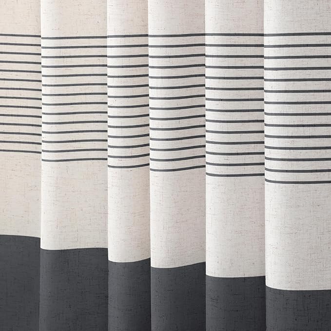 XOGUIBO Dark Grey Shower Shower Curtain Boho Linen Striped Shower Curtains for Bathroom with Tassel 72 X 72