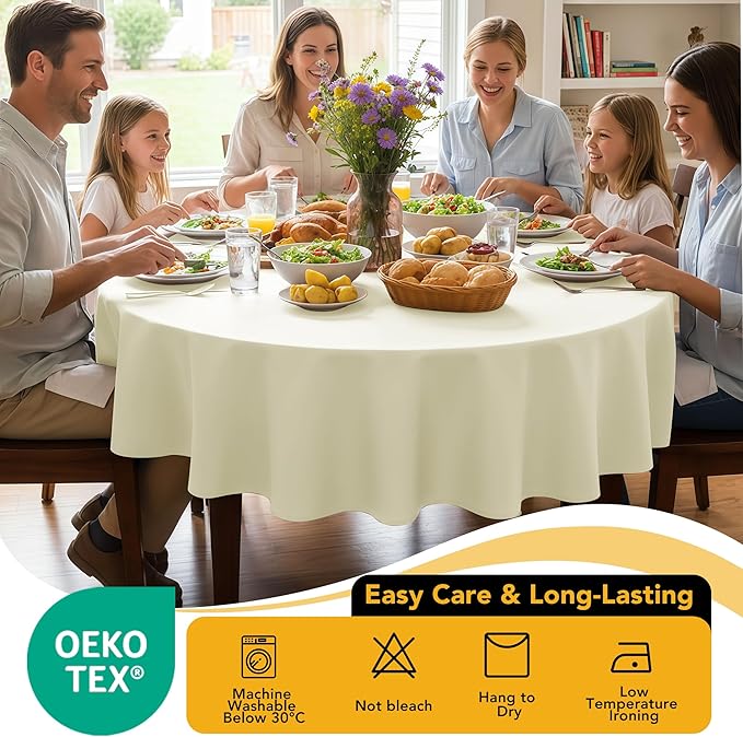 6-Pack Ivory Round Tablecloths, 132 Inches, Stain-Resistant Polyester for 6-8 Ft Round Tables - Washable Table Covers for Weddings, Banquets, Birthday Parties, Events