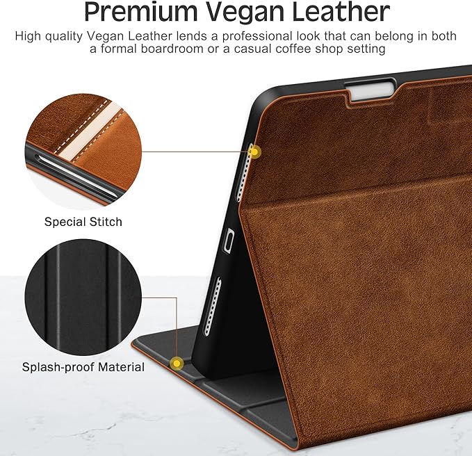 KingBlanc for iPad Air 11-inch Case M3 (2025) / M2 (2024), iPad Air 5th/4th Generation (2022/2020, 10.9") with Pencil Holder, Vegan Leather Stand Cover, Auto Sleep Wake, Viewing/Typing Angle, Brown