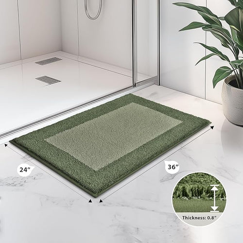anllugs Bathroom Rugs 24" x 36", Non-Slip Extra Soft Absorbent Bath Rugs, Machine Washable Quick Dry Bath Mats for Bathroom Floor, Shower, Bathtub and Sink, Sage Green & Budding Green
