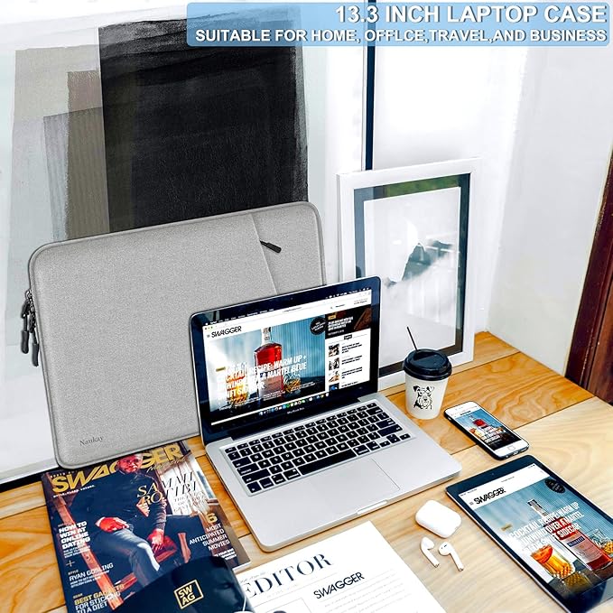 Laptop Sleeve Case 13.3 inch, Shockproof Protective Computer Cover with Accessories Pocket, Laptop Bag Compatible with MacBook Air/Pro 13-13.3 inch, Compatible for MacBook Pro 14 inch, Gray