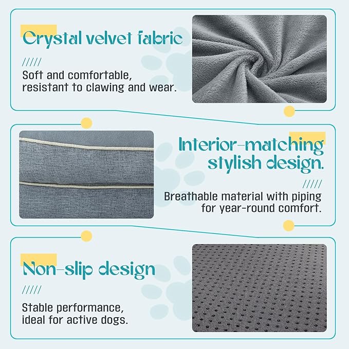 TaiBest Waterproof Memory Foam Dog Beds for Extra Large Dogs Non-Slip Orthopedic Dog Beds Washable Couch Pet Bed with Removable Cover (Grey, Large)