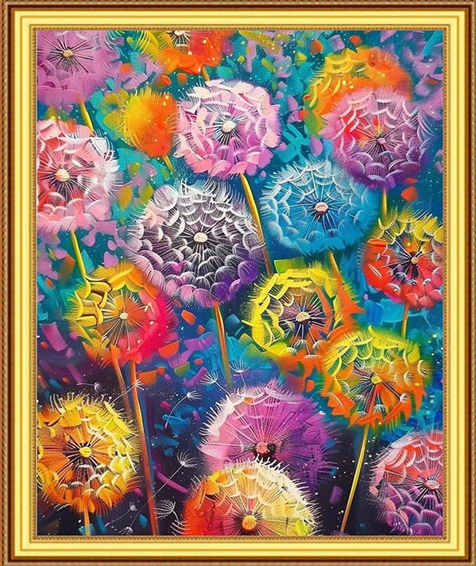Foxnyart Stamped Cross Stitch Kits Full Range of Embroidery Needlework Starter Kits for Beginners Adults 11CT Embroidery Patterns Art Crafts DIY Needlepoint Kit-Colorful Dandelion 16x20 inch