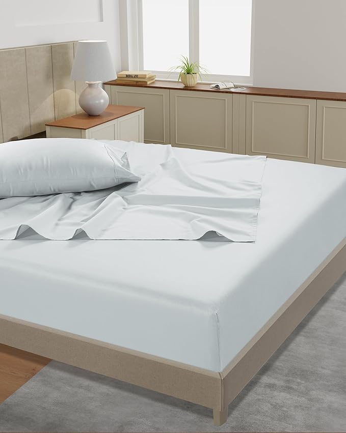 Lane Linen King Bed Sheets – 450 Thread Count Long-Staple 100% Cotton King Size Bed Sheets, Hotel Luxury Soft Silky Sateen Weave, Durable for Daily Use, Fully Elasticized 15" Deep Pocket – Ballad Blue