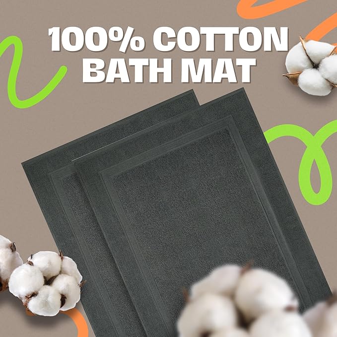 Infinitee Xclusives Premium Cotton Grey Bath Mats –Pack of 2, (34x22 Inches) [Not a Bathroom Rug] Ultra Soft and Super Absorbent Floor Mat, Machine Washable (Shadow Grey, Towel Bath Mats)