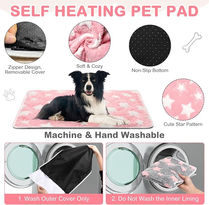 Clysee 4 Pack Self Heating Cat Bed Cat Self Warming Pad with Removable Cover Extra Warm Thermal Pet Pad Washable Pet Crate Mat Anti Slip Kennel for Indoor Outdoor Pets(Star,24 x 35 Inches)