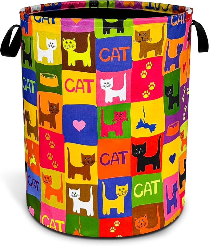 NUTAINLA Cute Cat Laundry Basket Funny Pet Foldable Oxford Cloth Funny Tote Bag Laundry Hamper Clothes Storage Bucket Toy Organizer For Bathroom/Laundry Storage/Bedroom 18.9x16.5 Inch