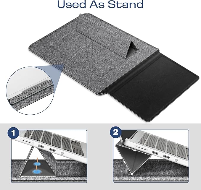 Fintie Sleeve Case for MacBook Air 13.6 A3240 A3113 A2681, Pro 14 A3434 A3401 A3185 A3112 A2992 A2918 A2779 A2442, MacBook Pro/Air 13 - PU Leather Slim Bag Cover with Stand Feature (Gray/Black)