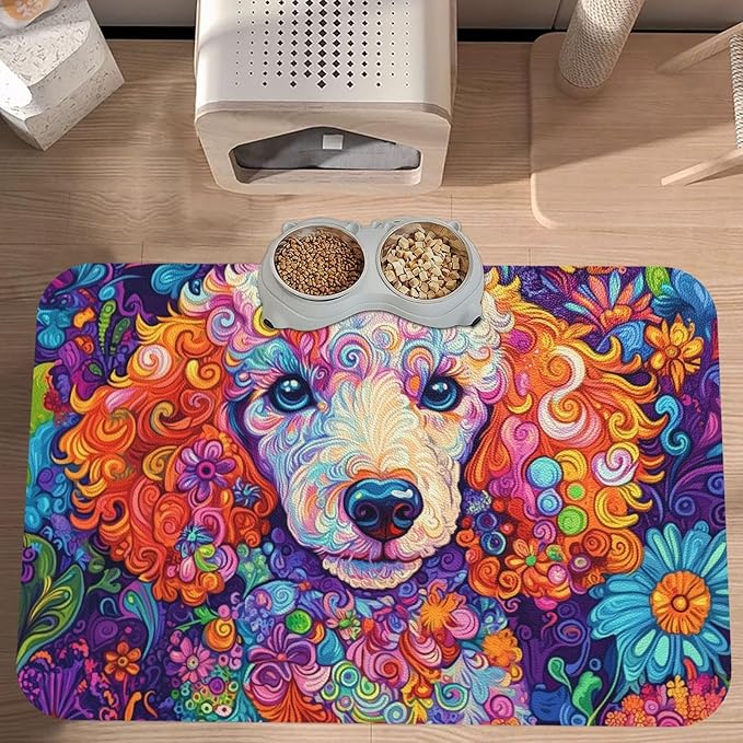 Poodle Food Mat for Floors Waterproof,Quick Dry Anti-Slip Dog Bowl Mats for Food and Water,Pet Feeding Mats,Pet Placemat for Messy Drinkers to Protect Floors,Pets Supplies 17.72×11.81in