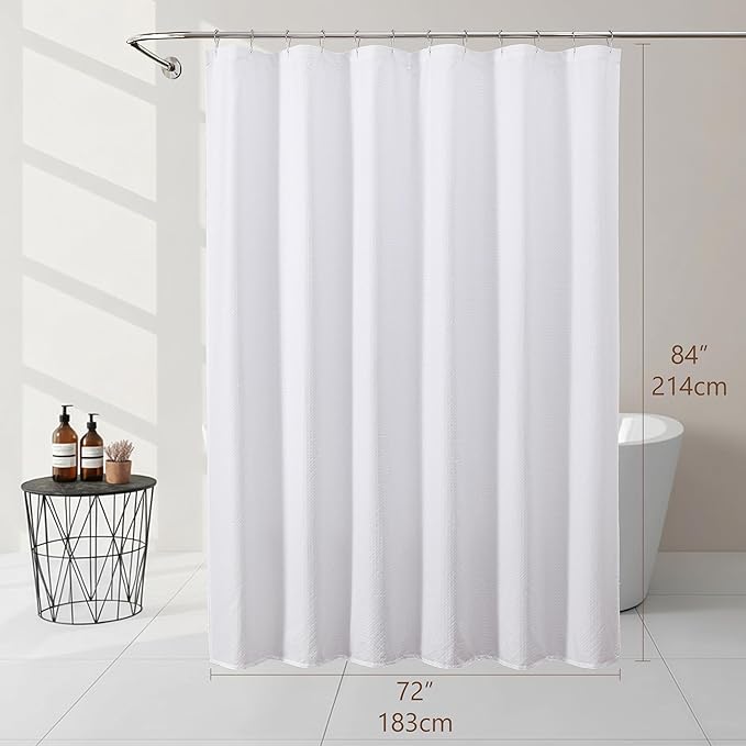 Ebesto White Long Shower Curtain 84 Inch Length 1 Piece, Embossed Textured Soft Fabric Bathroom Shower Curtain, Water Repellent Machine Washable Cloth Hotel Spa Bath Decor, 72Wx84L Inches