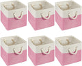 Geiserailie 6 Pcs 11 x 11 Inch Cube Storage Bins Fabric Storage Organizer Bins Foldable Cube Baskets with Sturdy Carry Handles Wicker Baskets for Home (Pink and White)