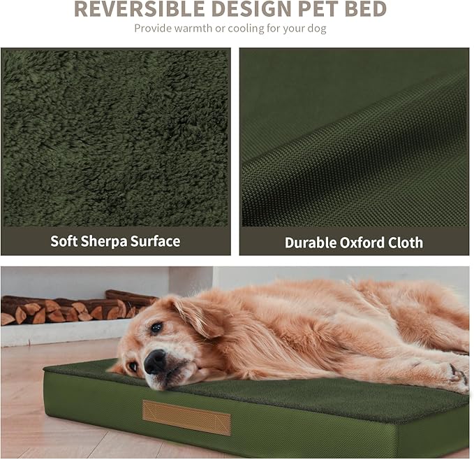 Tail Stories Orthopedic Dog Bed for Large Dogs, Plush Washable Pet Bed for Large Size Dogs with Egg Crate Foam & Removable Oxford Cover, 36x27 Inch, Olive Green