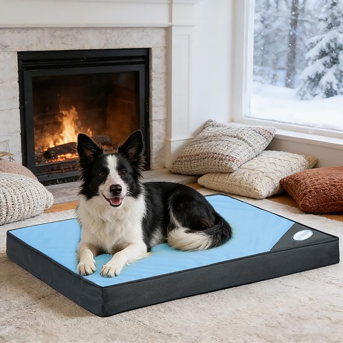 OUPEIWAWA Orthopedic Outdoor Waterproof Dog Beds for Medium Dogs, Washable Pet Bed with Egg Crate Foam Pet Bed Mat for Crate and Removable Oxford Fabric Cover,36"x 26", Blue