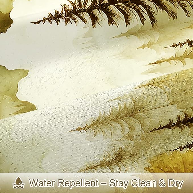 Litabel Yellow Extra Long Misty Pine Forest Shower Curtain 72 x 84, XL Mountain Foggy Woodland Scenery Tree Shower Curtains for Bathroom, Abstract Waterproof Nature-Themed Decor