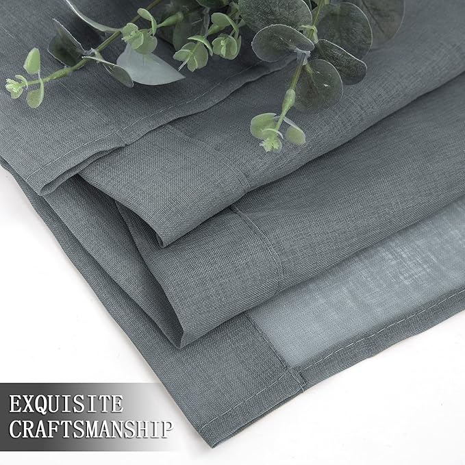 Tollpiz Sheer Curtain Linen Textured Living Room Curtains Sheer Light Filtering Rod Pocket Voile Curtain for Bedroom, 54 x 72 inches Long, Dark Grey, Set of 2 Panels