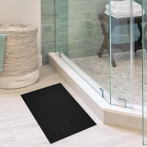 Ample Decor Cotton Bath Mats 24 X 17 Inches, 1350 GSM Oeko Tex Certified Solid Construction Thick & Plush, for Bathroom Floor, Shower – Black