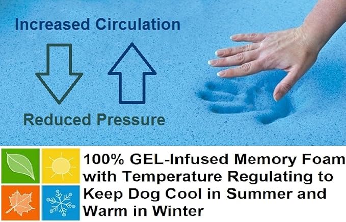 Dogbed4less Orthopedic Gel Infused Cooling Memory Foam Dog Bed for Large Dog, Waterproof Lining and Machine Washable Pet Bed Cover, XXL 55X37X4 Inches