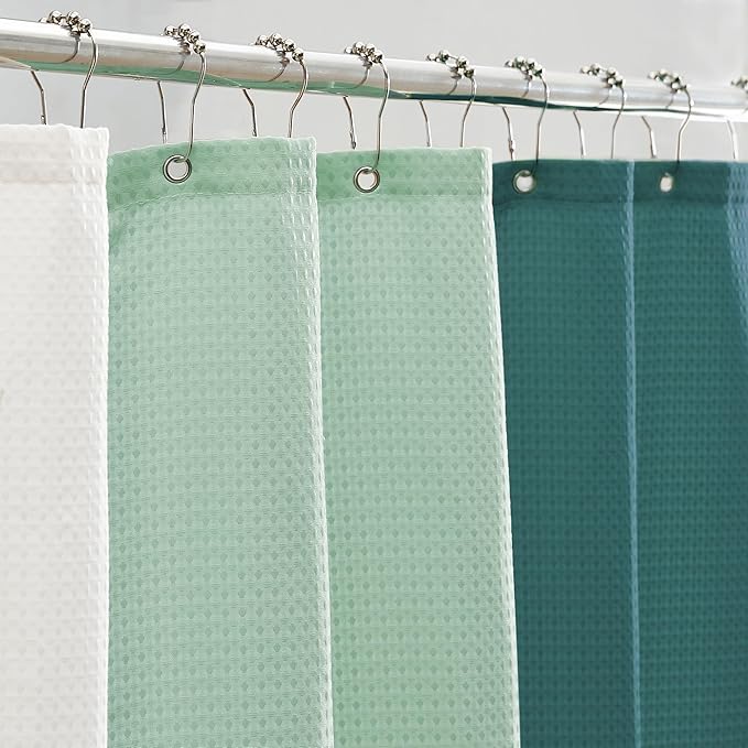 MONDAY MOOSE Colorful Waffle Weave Shower Curtain with Rustproof Metal Grommet Holes for Bathroom, Machine Washable, Hooks Included (72x72 inch, Cream/Dark Teal)
