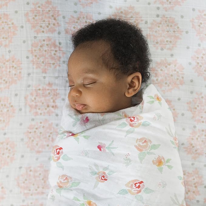 SwaddleDesigns Cotton Muslin Swaddle Blankets for Baby Girl, Set of 4, Receiving Blankets for Newborn, Baby Registry & Gift, 46x46 inches, Watercolor Peachy Pink Floral