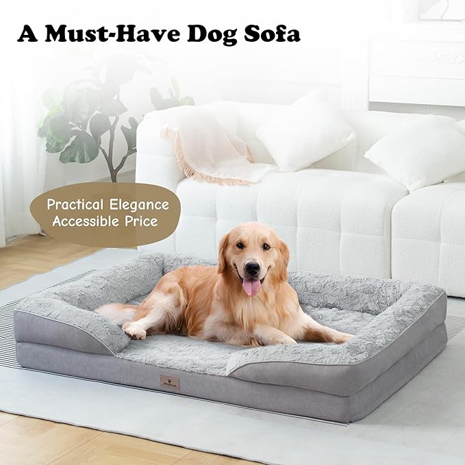 PetFun XXL Orthopedic Dog Beds Large Sized Dog - Washable Large Dog Cat Bed Waterproof, Comfort Dogs Couch Sofa with Washable Removable Cover, Pet Bed with Nonskid Bottom, Light Grey, 53"