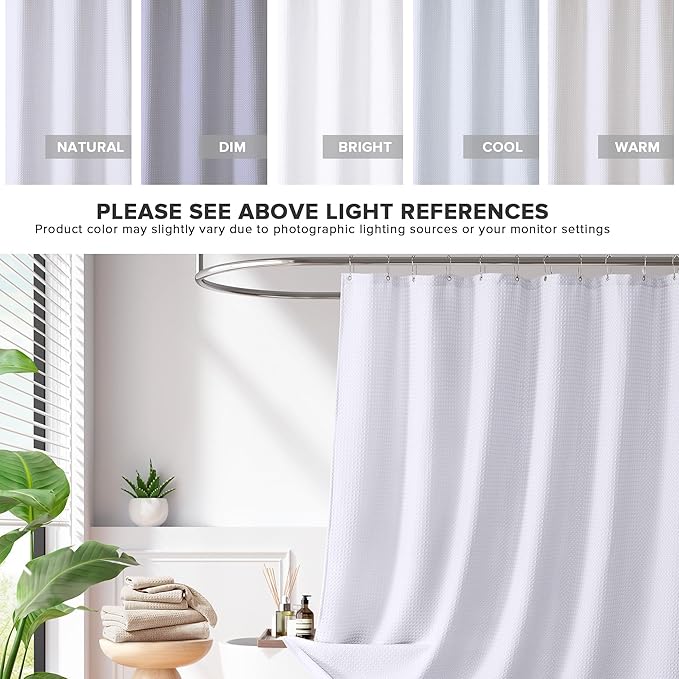 Madison Park Shower Curtain Waffle Weave, Vibrant Dyed, Waffle Shower Curtain 3M Scotchgard Moisture Management, Farmhouse Shower Curtains for Bathroom, Standard: 72x72 White