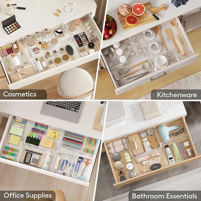 Lifewit Clear Drawer Dividers Adjustable Clothes Drawer Organizers, Expandable Drawer Separators, 12 Pack, 4" High/11-17 Long