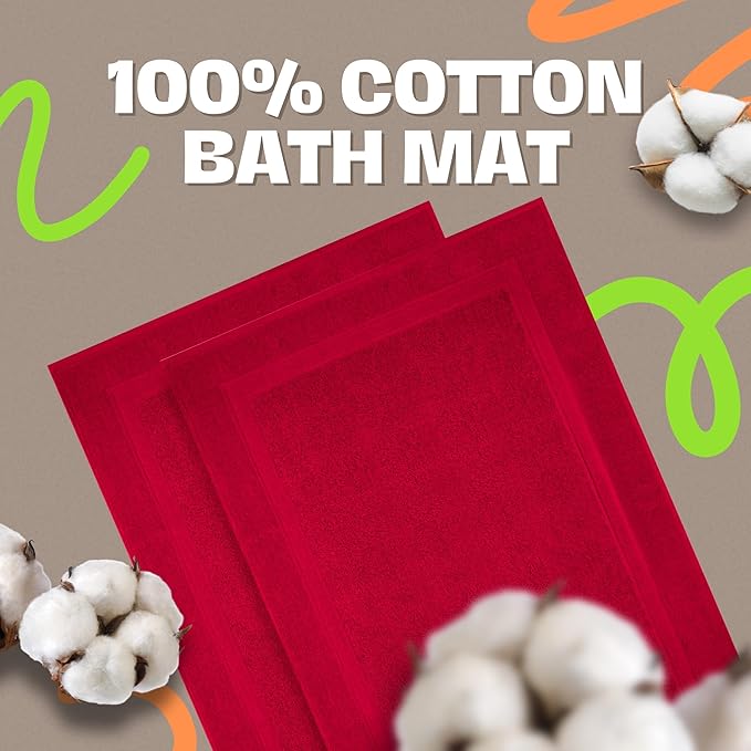 Infinitee Xclusives Premium Cotton Bath Mats for Bathroom – Pack of 2 | 34x22 Inches | Ultra Soft, Super Absorbent, Non-Slip, Machine Washable Mats (Burgundy) [Not a Rug]