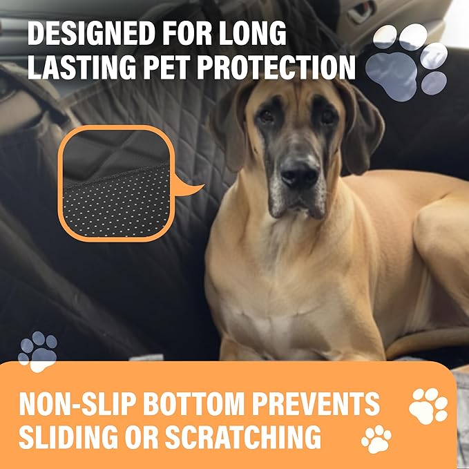 Active Pets Dog Car Seat Cover for Back Seat, Waterproof Pet Protection Hammock, SUV Truck Car Backseat Protector with Safety Features, XL, Black