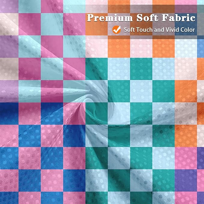 Culudea Retro Checkered Aesthetic Colorful Shower Curtain Set, Funky Checkerboard Modern Bathroom Window Waterproof Shower Curtain Set for Bathroom Decor