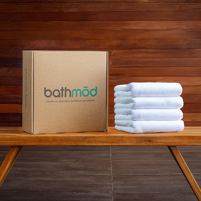 Organic Cotton Bath Mats - 4 Pack, Ultra Plush, GOTS Certified Organic - Hotel Style Bath Mats - Washable, Quick Dry - Premium Turkish Cotton Terry, White