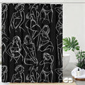 mutakin Black and White Abstract Shower Curtain Women Minimalist Line Art Shower Curtains for Bathroom Waterproof Fabric Bath Curtain Decor with Hooks
