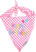 THE WORTHY DOG Classic Tie-Ir Dog Bandana – Soft Cotton Flannel Square Pet Bandana, Happy Birthday Pattern, Pink, Large