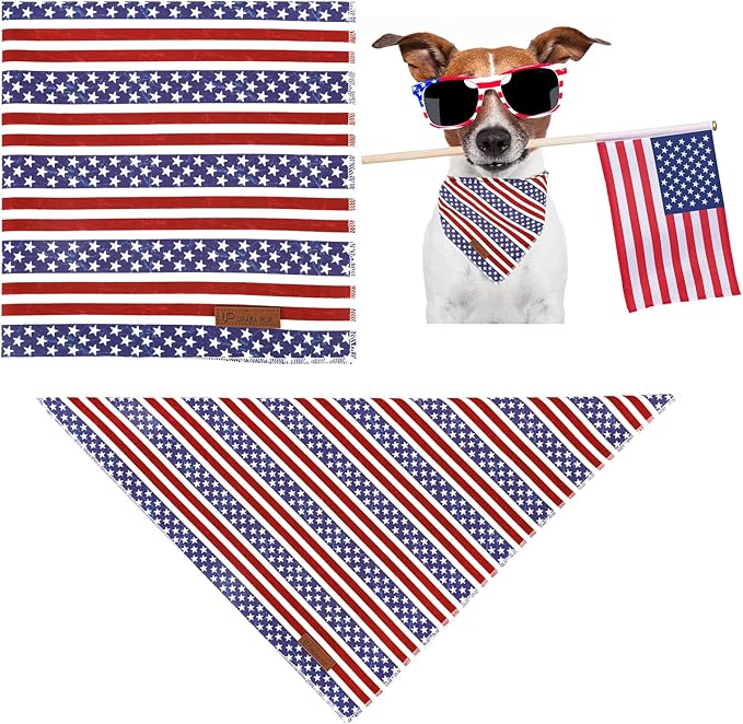 UP URARA PUP 4th of July Dog Bandana, Patriotic Bandana for Small Medium Dog, Cute Patriotic Puppy Bandana, Cotton American Flag Pet Triangle Bid Scarf Kerchief for Girl Boy Dogs or Cats