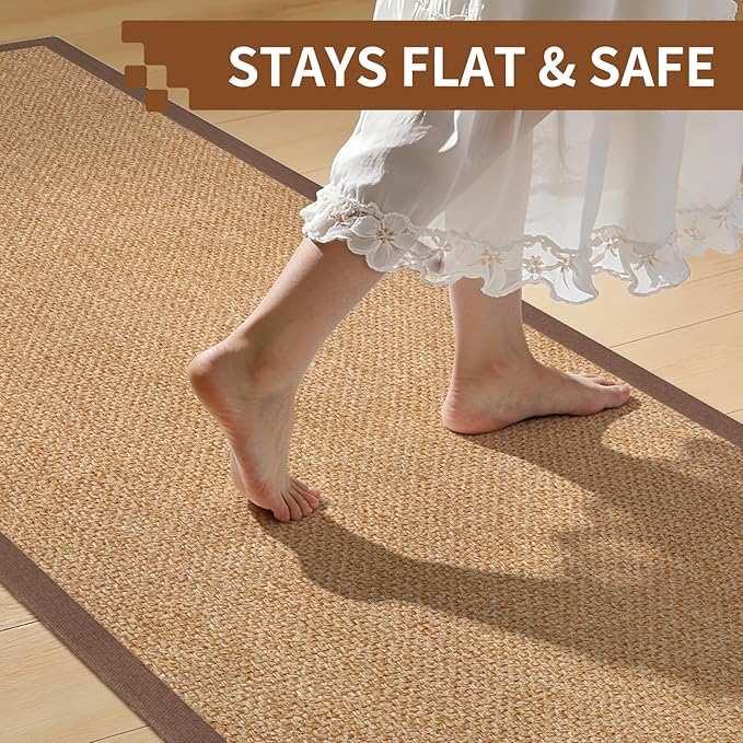 Washable Area Rug 5x7 Large Jute Like Rug for Living Room, Soft Non Slip Rugs Carpet for Dining Room Bedroom Cotton Boho Woven Braided Rugs Home Office Decor, Brown