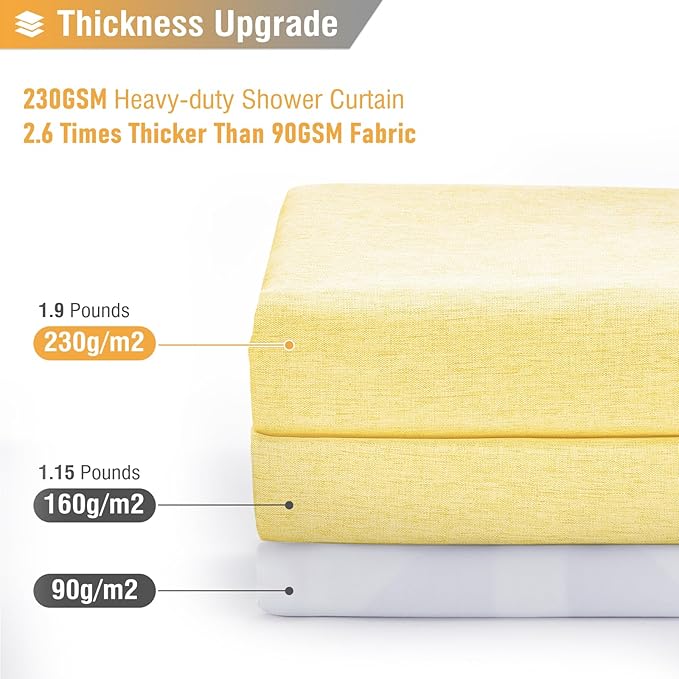 BTTN Fabric Shower Curtain, Linen Textured Heavy Duty Polyester Cloth Shower Curtain Set with Plastic Hooks, Yellow, 72" W x 84" L (Pack of 1)