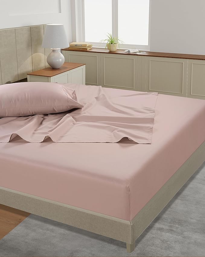 LANE LINEN California King Bed Sheets – 450 Thread Count Soft Sateen Sheets, Naturally Cooling & Breathable, 15” Deep Pocket Fully Elasticized Fitted Sheet, Hotel Bedding & Pillowcases, Sepia Rose